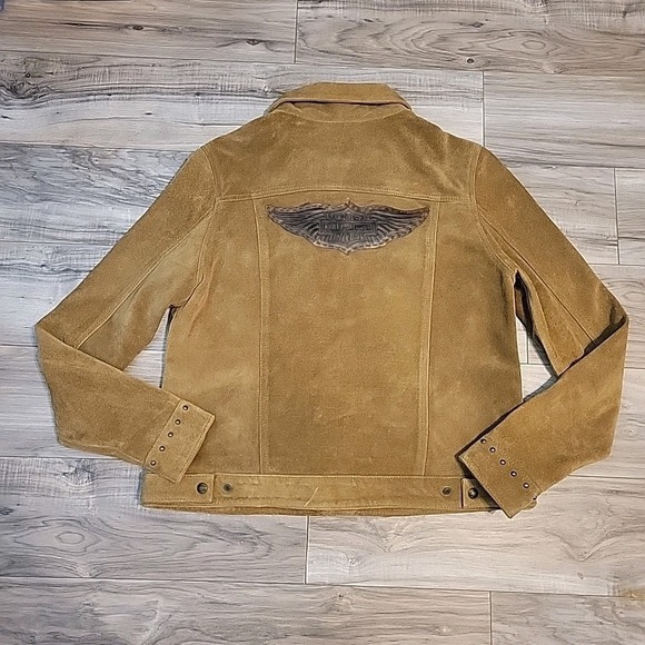 Harley Davidson Suede Leather Jacket Studded Brown‎ Gauges Womens LG Heavyweight - Picture 3 of 12